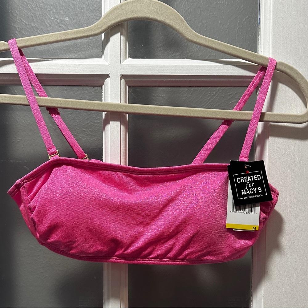 NWT California Waves Juniors' Women's Pink Metallic Shine Bandeau Bikini Top - Picture 1 of 9